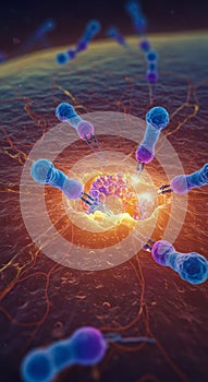 Bacteriophages Attacking Bacteria Cell 3D Illustration