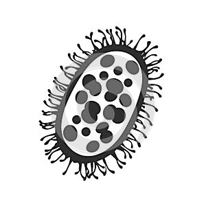 Bacterium Cell Structure Silhouette Illustration. Microbiology And Pathogen Study Isolated Vector Illustration