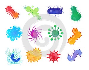 Bacterium disease, virus infection microscopic organism set