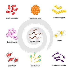 Bacterium icons set, flat style