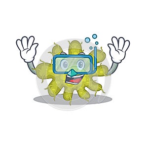 Bacterium mascot design concept wearing diving glasses photo