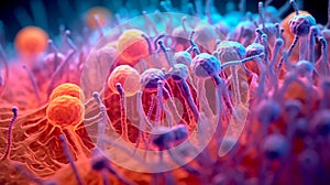 bacterium under a microscope, showing its details and structure.