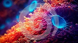 bacterium under a microscope, showing its details and structure.