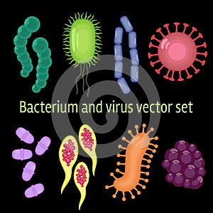 Bacterium and virus flat vector set