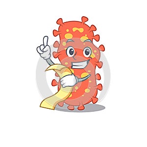 Bacteroides mascot character design with a menu on his hand photo