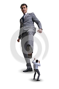 The bad angry boss kicking employee in business concept