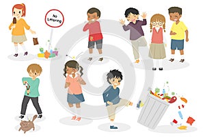 Bad Behaviour, Naughty Kids Vector Set photo