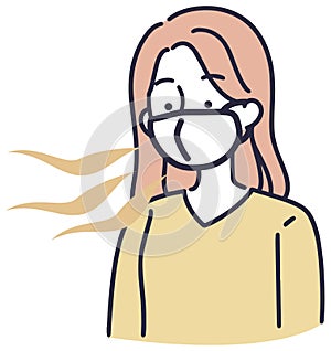Bad breath mask female illustration