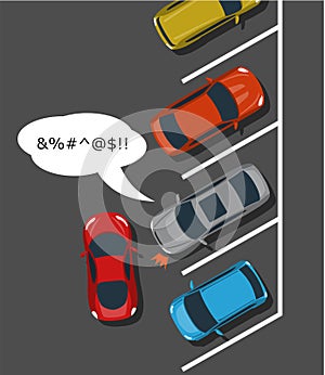 Bad car parking top view illustration.