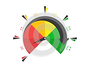 Bad credit score. Credit rating indicator from bad to good, from red to green. Rating of investment funds. Credit score gauge.