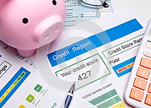 Bad credit score document for loan and mortgage reliability