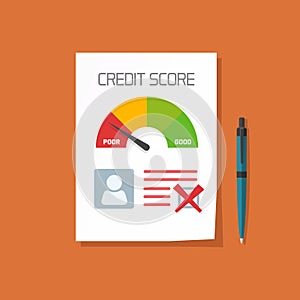 Bad credit score document with not approved stamp vector concept