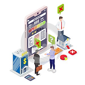 Bad credit score, low personal credit rating online report, isometric flat vector illustration.