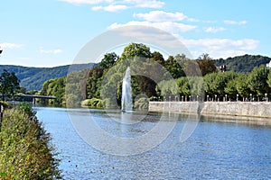 Bad Ems, Germany - 09 22 2022: floating fountain at Kurpark Bad Ems photo