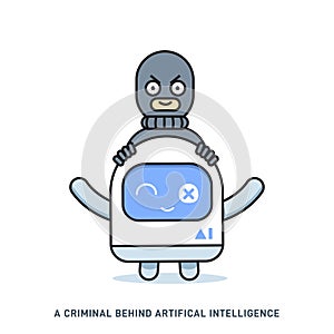 A bad guy behind the ai robot. Isolated Vector Illustration