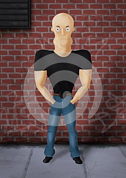 Bad guy standing in front of a brick wall