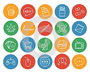 Bad habits color linear icons set