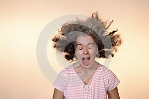 Bad hair day Screaming woman flying graying hair