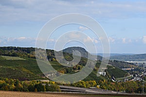 Bad Neuenahr-Ahrweiler, Germany - 10 19 2020: valley Autobahn near Bad Neuenahr and AhrtalbrÃ¼cke above