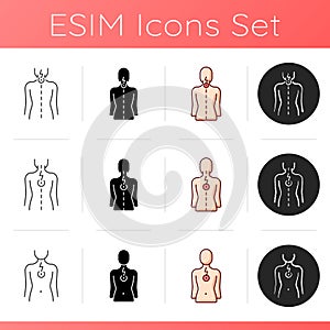 Bad posture problems icons set