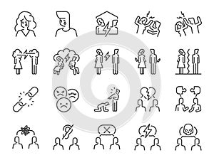 Bad relationship icon set. It included couple, frustration, mad, and more icons. Editable Stroke.