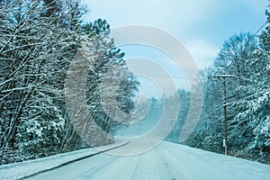 Bad road conditions while driving in winter