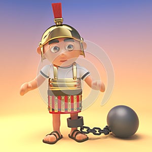 Bad Roman centurion soldier wearing a ball and chain, 3d illustration