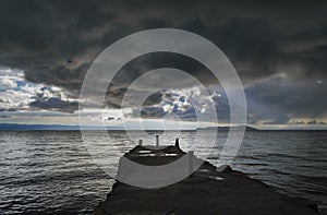 Bad weather above the Yumani dock at Lake Titicaca