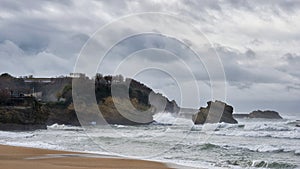 Bad weather on the central beach of Biarritz, France.