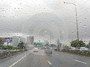 Bad Weather Driving Traffic Jam on an Expressway motion blur