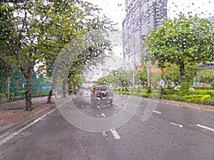 Bad Weather Driving Traffic Jam on an Expressway motion blur