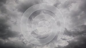 Bad weather time lapse scenic sky with smoky dense grey nimbostratus clouds move fast forward by the wind with dramatic light