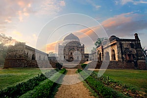 Bada Gumbad Complex at early morning in Lodi Garden Monuments photo