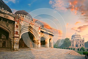 Bada Gumbad and Sheesh Gumbad Complex at early morning in Lodi Garden