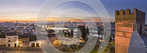 Badajoz panoramic skyline at dusk, Spain