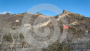 Badaling, panorama of the great Chinese wall built by hand in the mountains, wonder of the world