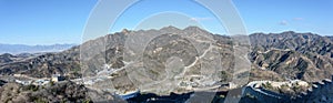 Badaling, panorama of the great Chinese wall built by hand in the mountains, wonder of the world