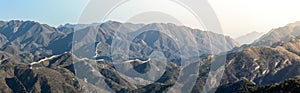 Badaling, panorama of the great Chinese wall built by hand in the mountains, wonder of the world