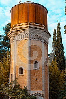 Badalona, Spain-October 22, 2022. Parc de Can Solei i Ca l'ArnÃÂºs, water tower photo