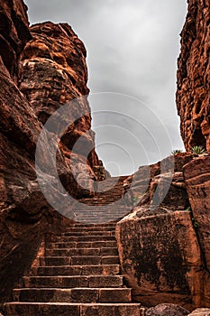 Badami cave chalukya dynasty ancient stone art from flat angle