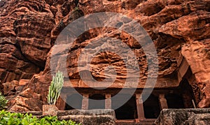 Badami cave no one chalukya dynasty ancient stone art from flat angle