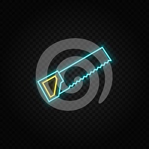 bade saw, building. Blue and yellow neon vector icon