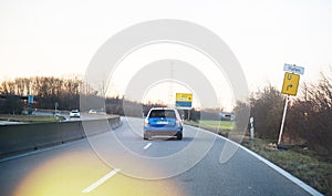 Beautiful Skoda Octavia in blue color wagon car autobahn