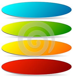 Badge, button, banner set in 4 bright color with slight 3d effect