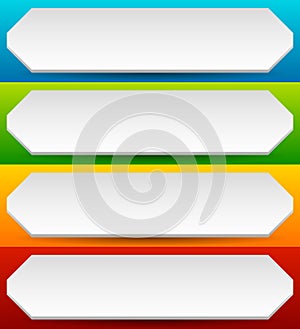 Badge, button, banner set in 4 bright color with slight 3d effect