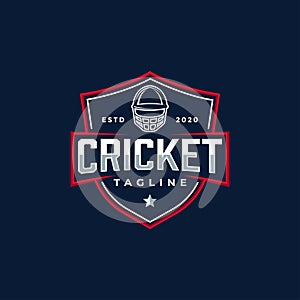 Badge emblem Cricket logo, cricket team, cricket club logo design with shield and helmet vector
