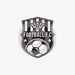Badge emblem Football soccer sport team club logo with shield, crown and ball concept  icon vector on white background
