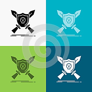 Badge, emblem, game, shield, swords Icon Over Various Background. glyph style design, designed for web and app. Eps 10 vector