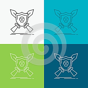 Badge, emblem, game, shield, swords Icon Over Various Background. Line style design, designed for web and app. Eps 10 vector