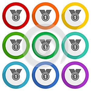 Badge, first, number one vector icons, set of colorful flat design buttons for webdesign and mobile applications